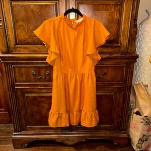 Express X Ladygang Vibrant Orange Ruffled Dress
